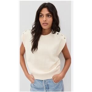 Clare V Le Vest Oversized Cotton Studded Sleeveless Top Cream XL